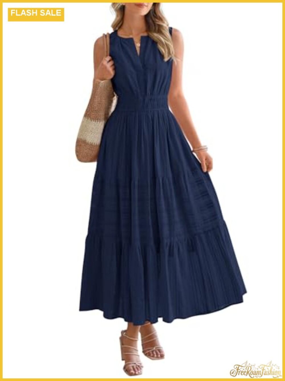 Sleeveless V-Neck Tiered Maxi Dress with Pockets Casual Flowy Summer